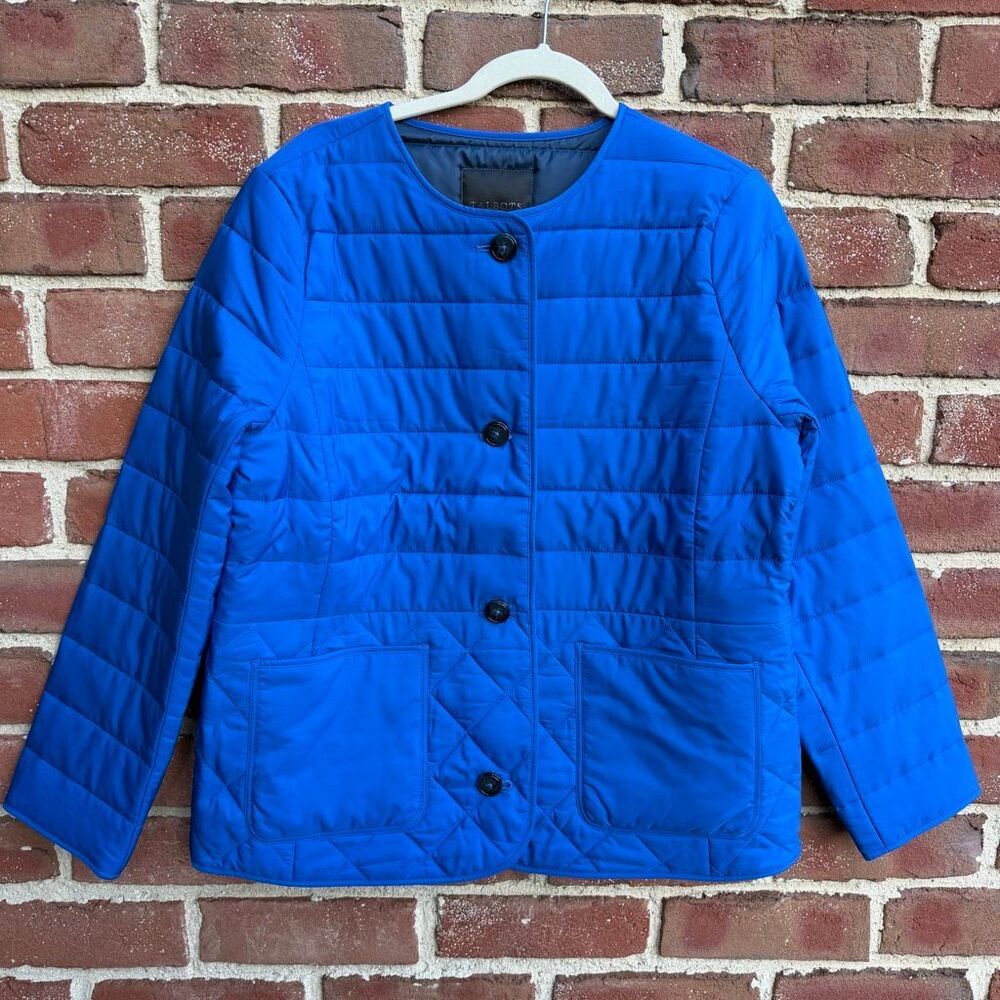 Talbots Women's Collarless Button Front Lined Quilted Jacket Blue Large NEW - Picture 2 of 10
